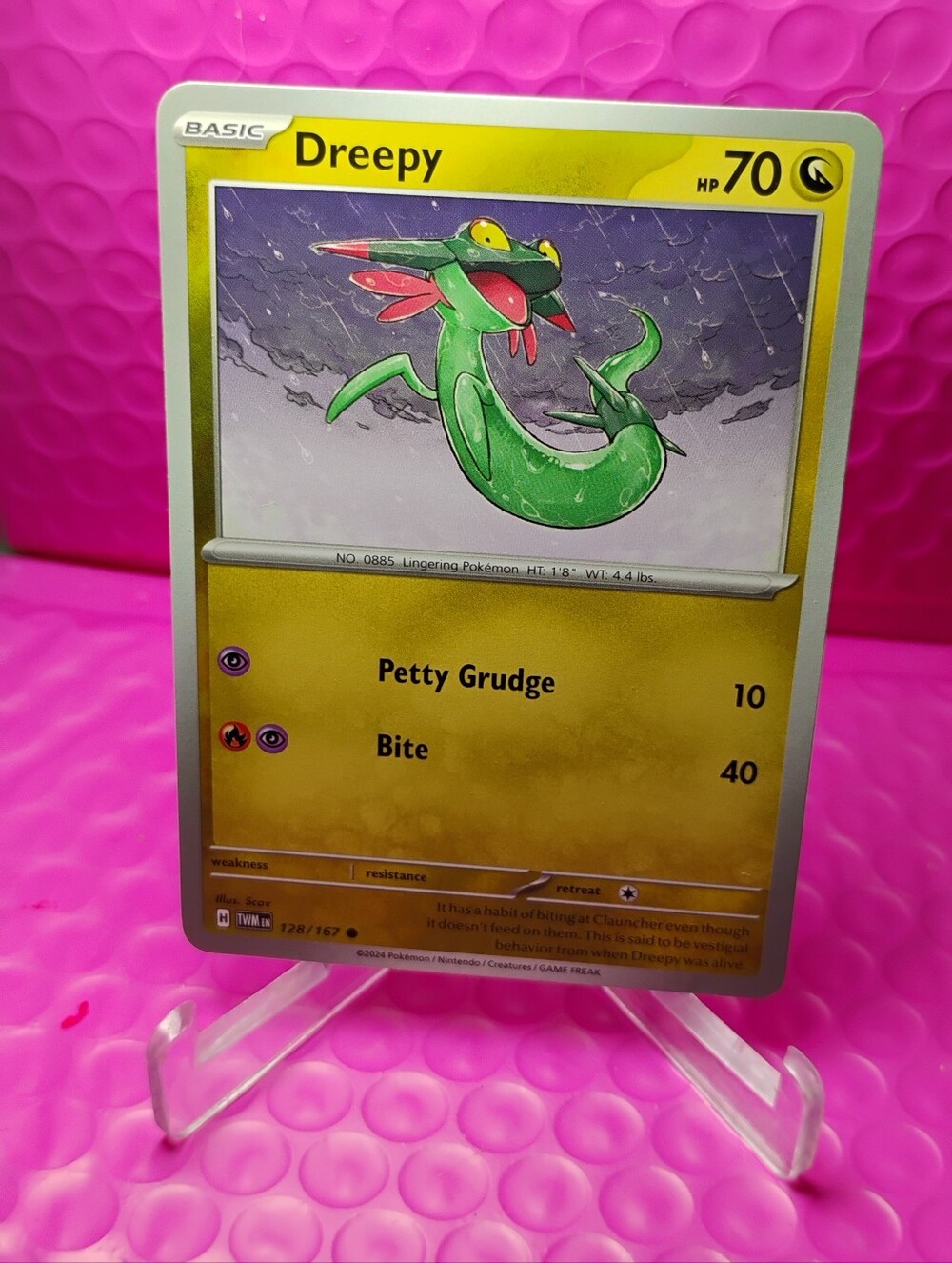 Pokemon Dreepy Card with Yellow Frame and Green Artwork Regular Finish Mint#128/